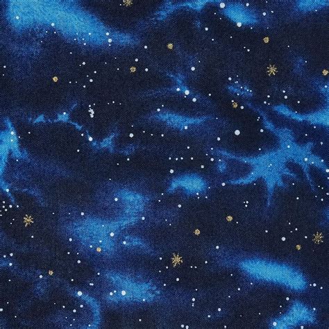 Kaufman Stargazers Metallic Sky Navy, Fabric by the 